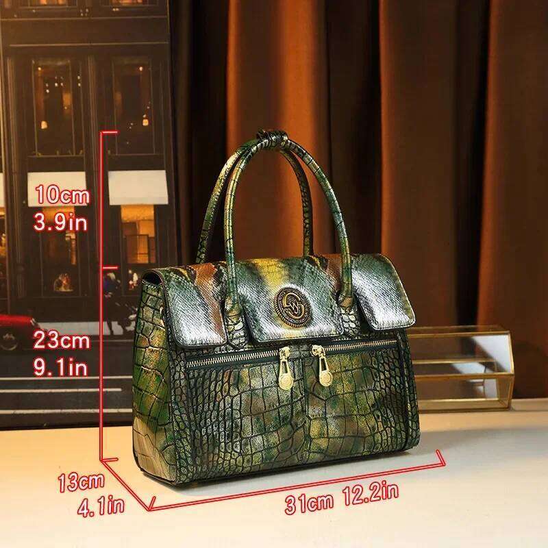 2024 New European And American Style Handbag Platinum Crocodile Pattern Large Middle-Aged Mother Bag Genuine Leath
