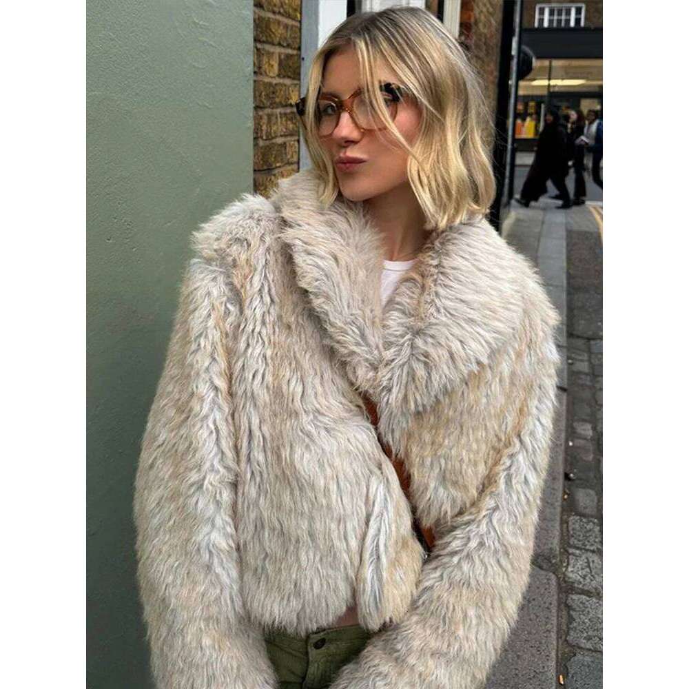 Fur Solid Women Jacket Turn-down Collar Long Sleeve Female Coats 2024 Autumn Winter Single Breasted Loose Warm Casual Lady Top