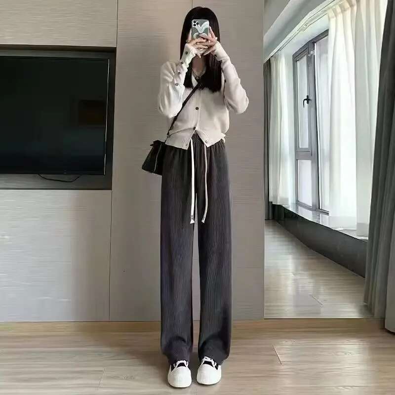 Pants for Women Fluid Woman Trousers High Waist Straight Leg Korean Fashion Trends 2025 Chic and Elegant Casual Cotton Quality G