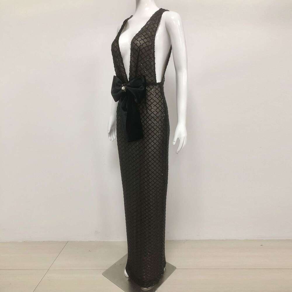 New Women's Sexy Mesh Lightweight Fashion Elegant with Deep V Design Long Dress