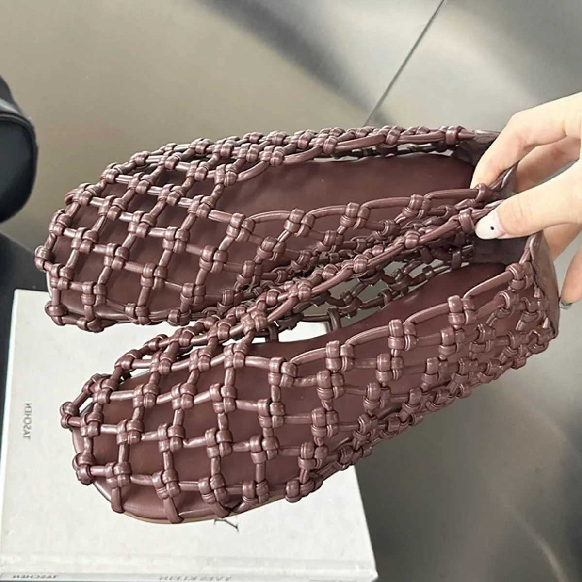Eilyken Fashion Summer Weaving Hollow Out Flat Heels Women Shoes Elegant Comfortable Casual Dress Mules Sandals Z250617