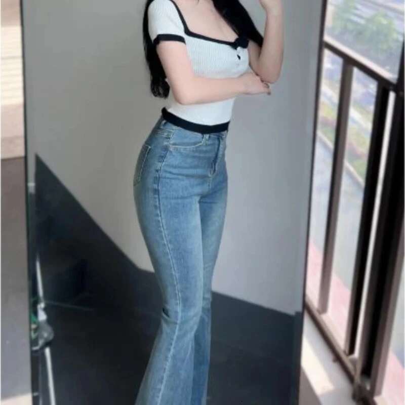 Womens Jeans Stretch High Waist Female Cowboy Pants Cheap South Korea Size X Larg Japanese Y2k Top Selling Teenagers Trousers
