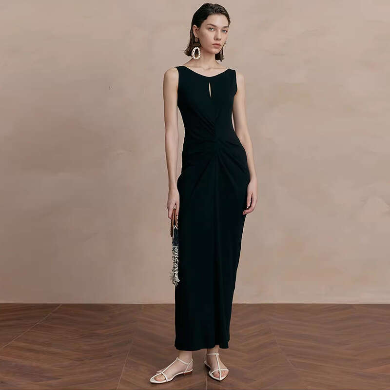 June Summer Dress Women Dress Dress Dresses for Woman Designer 955 Summer New 2025 Solid Color Round Neck Sleeveless Vest Dress Pleated French Elegant