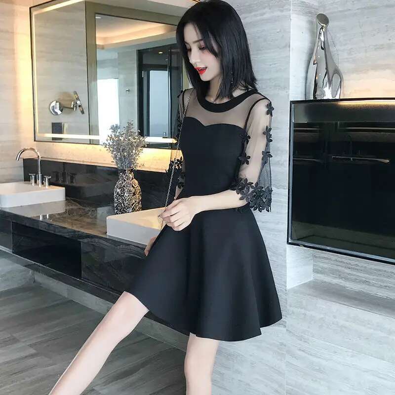 Womens Dress Mini Night Club Clothing Black Fancy Short Female Dresses 2025 Mesh Korean Style New In Xl Loose X Sale Promotion