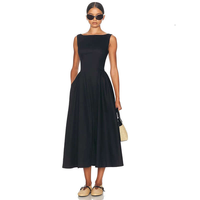 Women Designer Clothing Women Dresses 911 New 2025 Pure Cotton Round Neck Mid-length Tank Dress Simple Fashionable French Elegant Style