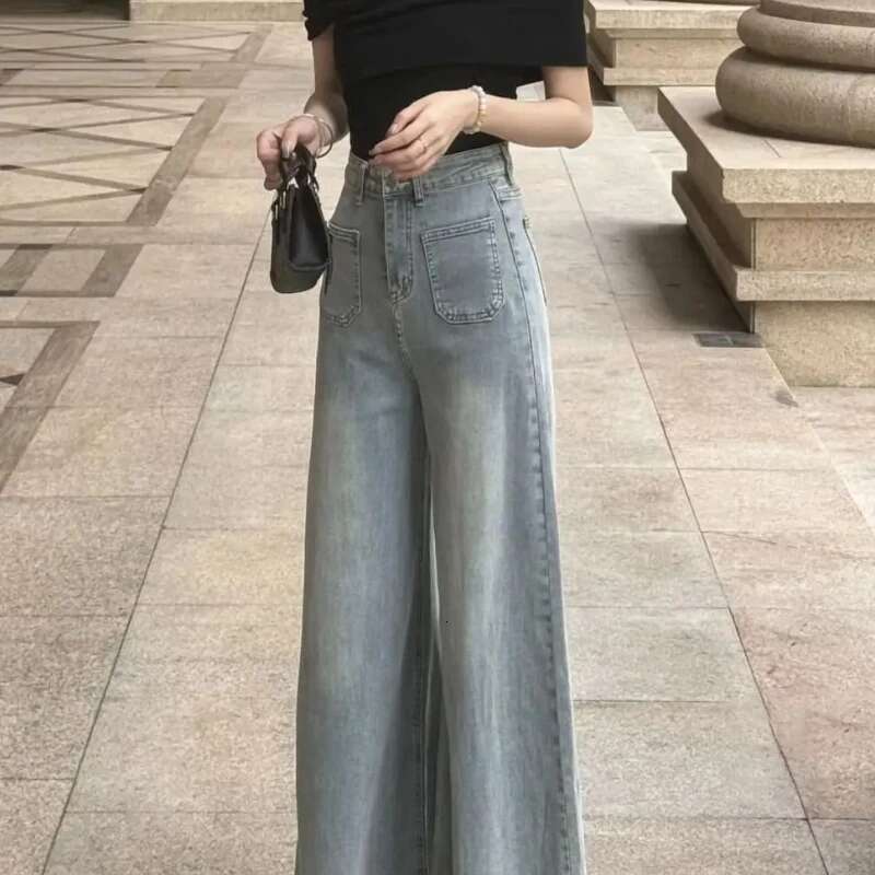 Womens Jeans Wide Leg Loosefit Female Cowboy Pants Stylish Retro Fashion Casual Shiny Pant Emo Harajuku Unique Cool Trousers