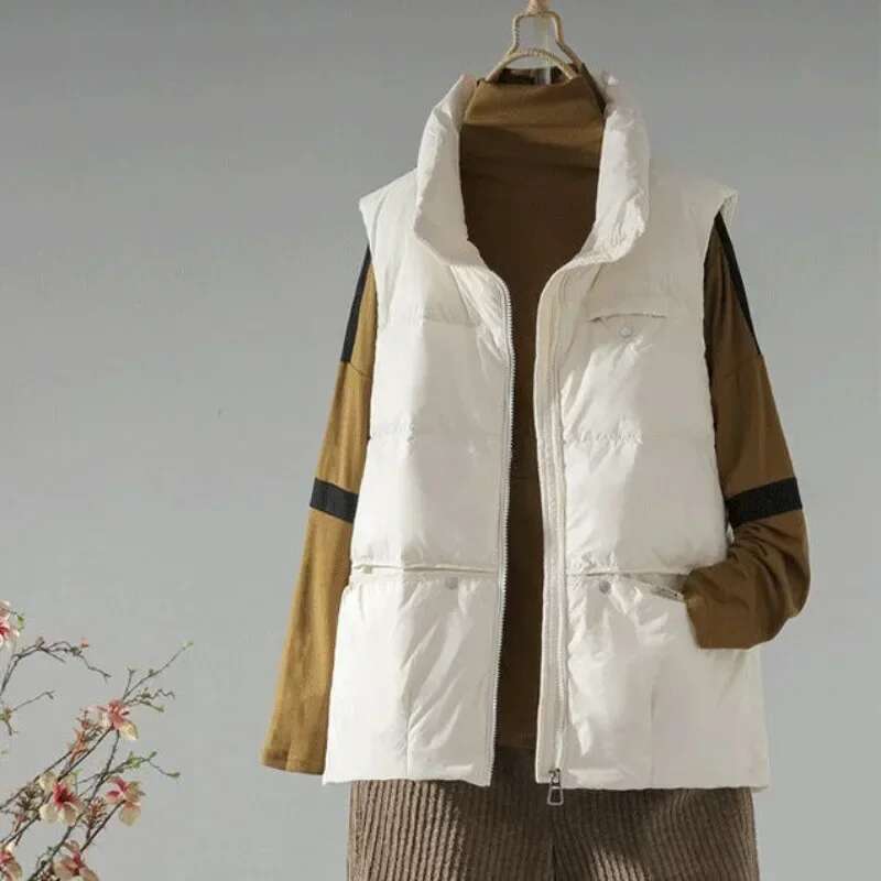 Solid Color Womens Vests Quilted Pretty Winter Clothing Elegant Casual Lady Padded Cotton Giletes Autumn Trend 2025 Sleeveless