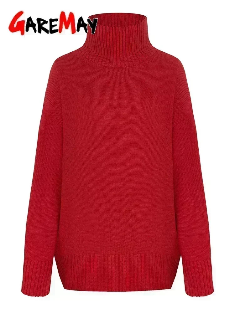 Womens Turtleneck Sweater Oversize Winter Vintage Knitted Red Sweater Pullover Women Soft Gray Warm Sweater for Women 2025 250616