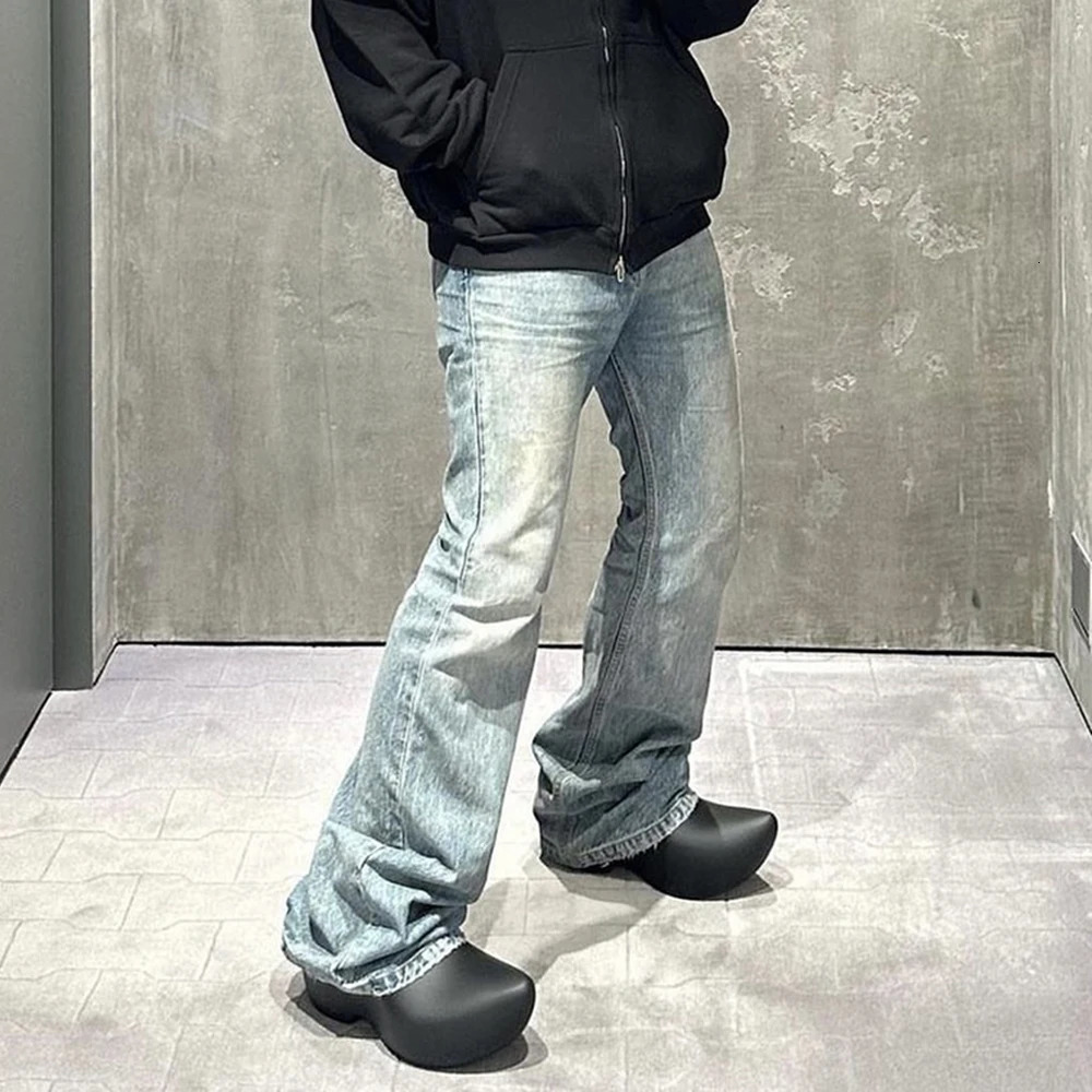 Harajuku Streetwear Washed Vintage Solid Jeans Mens Y2K Straight Baggy Flare Pants Unisex Oversized Casual Denim Trousers 250616