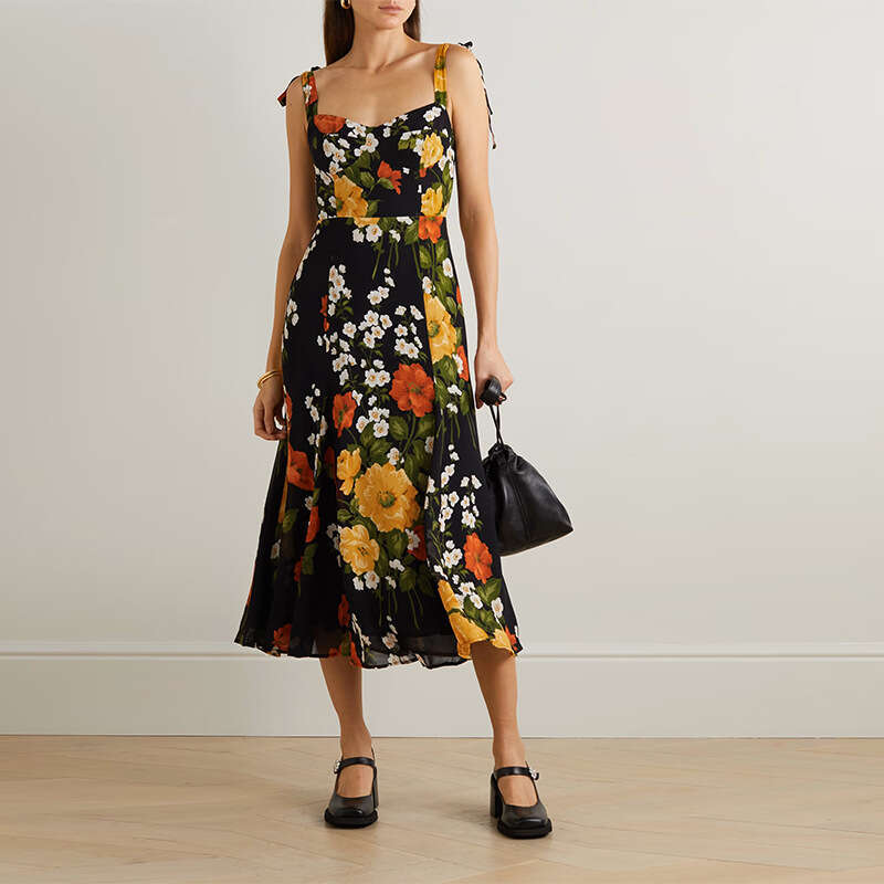 Plus Size Womens Clothing Fulllace Summer Dresses for Women N674 Summer 2025 Floral Over-the-knee Midi Slim Fit Strap Dress French Style Womens Fashio
