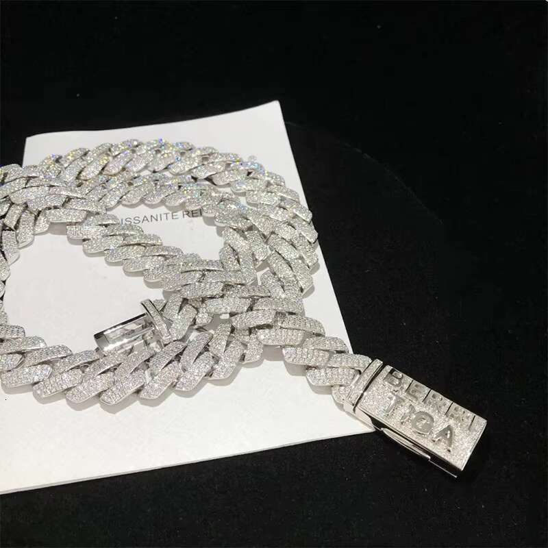 Hip Hop 925 Sterling Silver Iced Out Moissanite Miami Cuban Chain Link