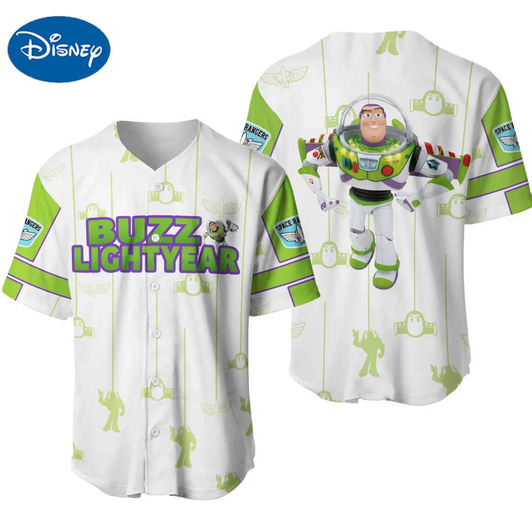 Disney Toy Story Buzz Lightyear Baseball Uniform Mens And Womens Short-Sleeved Button-Down Shirt Disney Baseball Uniform Casual Sport W250617