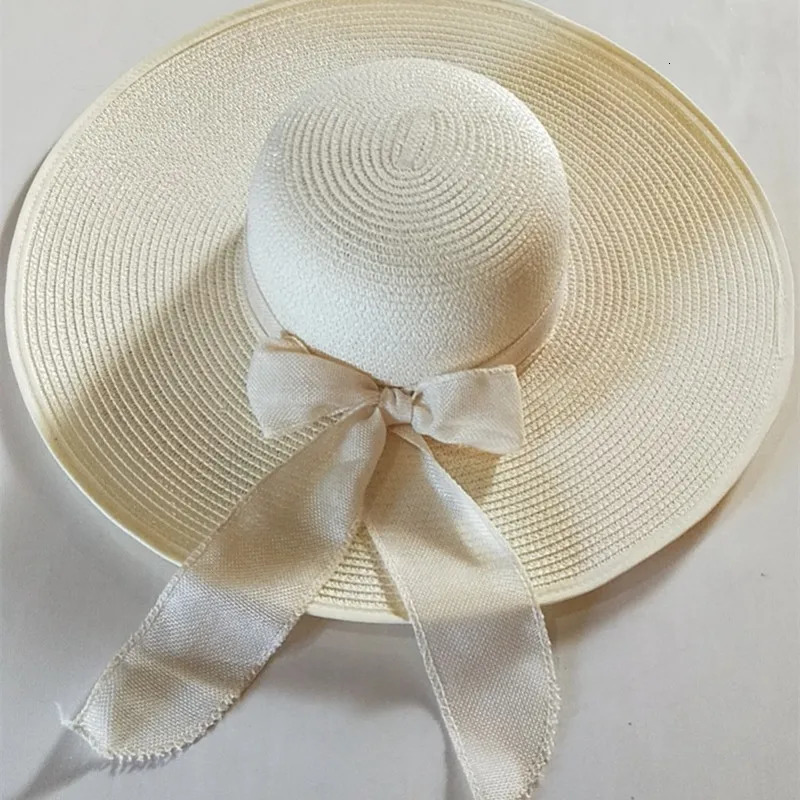 Summer Womens Bowknot Straw Hat Beach Big Brimmed Hat Foldable Travel Seaside Vacation Travel Outdoor Sunscreen Caps 250616