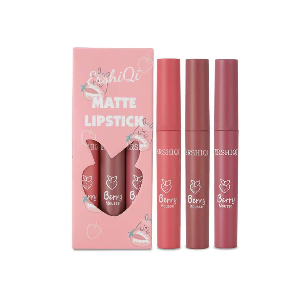 3Colors/set Matte Lipgloss Wholesale Cheap Liquid Kit Lip Gloss Set Batom Long Lasting Sexy Nude Lipstick Makeup happy
