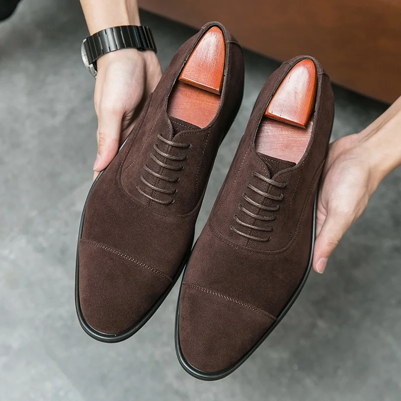 Arrival Men Pointed Toe Casual Suede Leather Shoes Male Lace Up Oxfords Wedding Dress Formal Flats Footwear Zapatos Hombre 250612