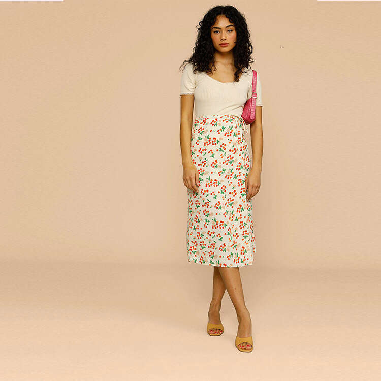 Plus Size Womens Clothing Skirt Dresses N133#ref Rayon Printed Tie Waist Skirt 2025 Summer French Style Womens Fashion