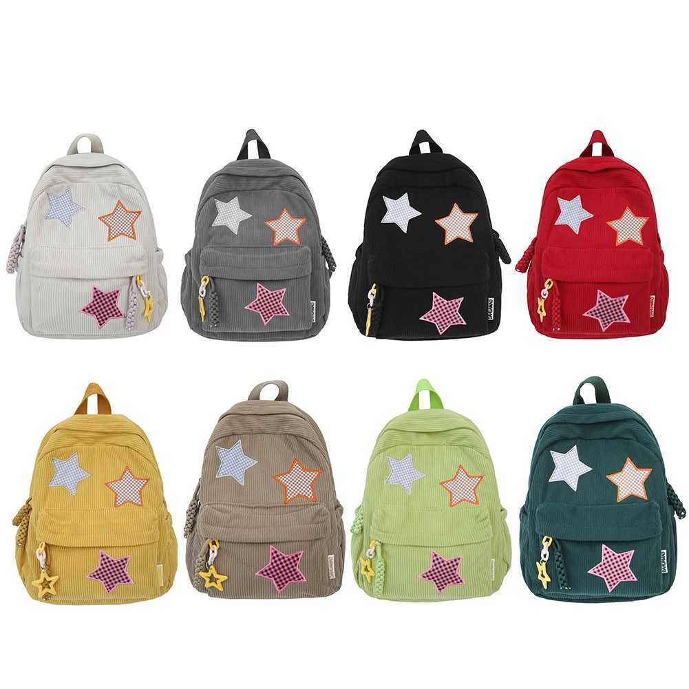 Large Capacity Womens Book Bag Corduroy Star Backpack KAWaii Rucksack Trendy School Bag for Outdoor Travel Z250617