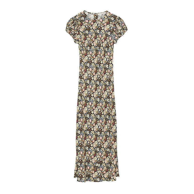 Women Dress Designer Dress Womens Designer Clothing 495 Summer New 2025 Rayon Print Round Neck Short Sleeve Asymmetrical Slim Fit Long Dress French St