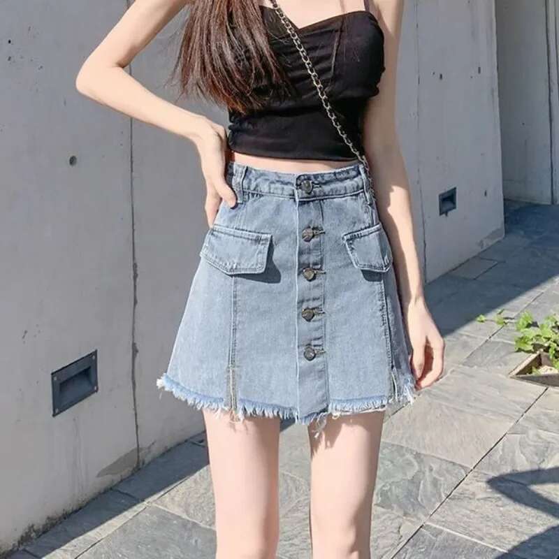Womens Denim Skirt With Slit High Waist Female Jeans Skirts Premium Casual Streetwear New In Korean Style Y2k Vintage Aesthetic