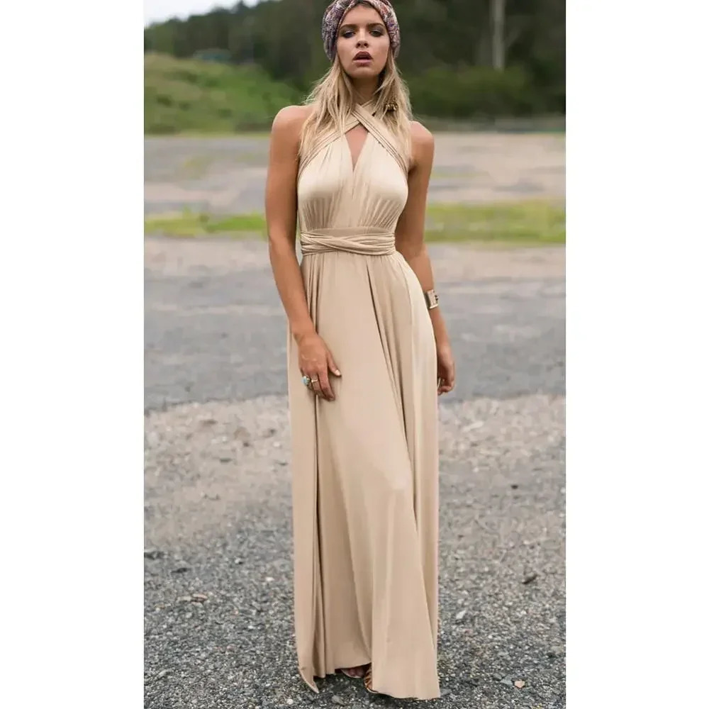 Fashion Multi-worn V-neck Vestidos De Fiesta Women Long Dress Sexy Strapped Lady Summer Maxi Dress 250616
