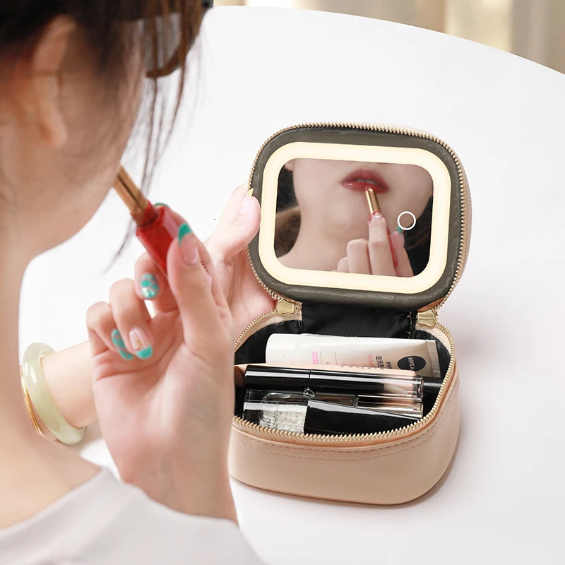 Rechargeable Travel Makeup Bag With LED Mirror Compact Touch Screen Tabletop Cosmetic 3 Colors Light 250614