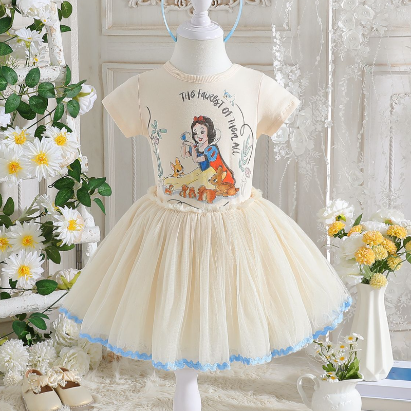 DISNEY girls' dresses short-sleeved dress baby girls Elsa Princess summer outfit festive outfit comfortable and soft baby girls summer rainbow me