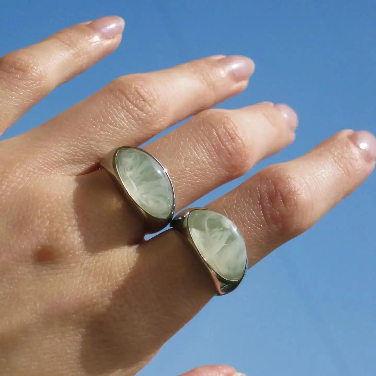 Uworld Unique Natural Stone Green Stainless Steel France Metal Golden Ring Waterproof Charm Trendy Jewelry Women 250616