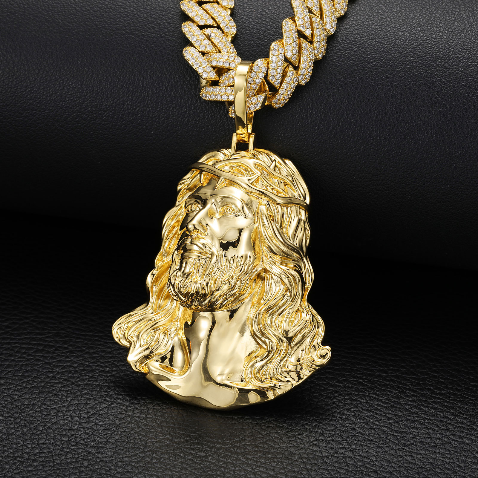Hip Hop Jesus Face Pendant Necklace Real Gold Plated Religious Jewelry for Men