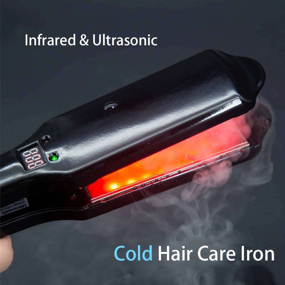 Ultrasonic Infrared Care Iron Keratin Argan Oil Recovers Damaged Wide Plate Hair Straight LCD Display Treatment Cold Irons