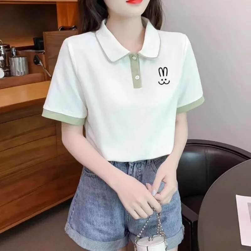 Summer Outfit Female Tee Slim Womens Polo Short Sleeve T-shirt Korean Popular Clothes Clothing Trend 2025 with Collar T-shirts
