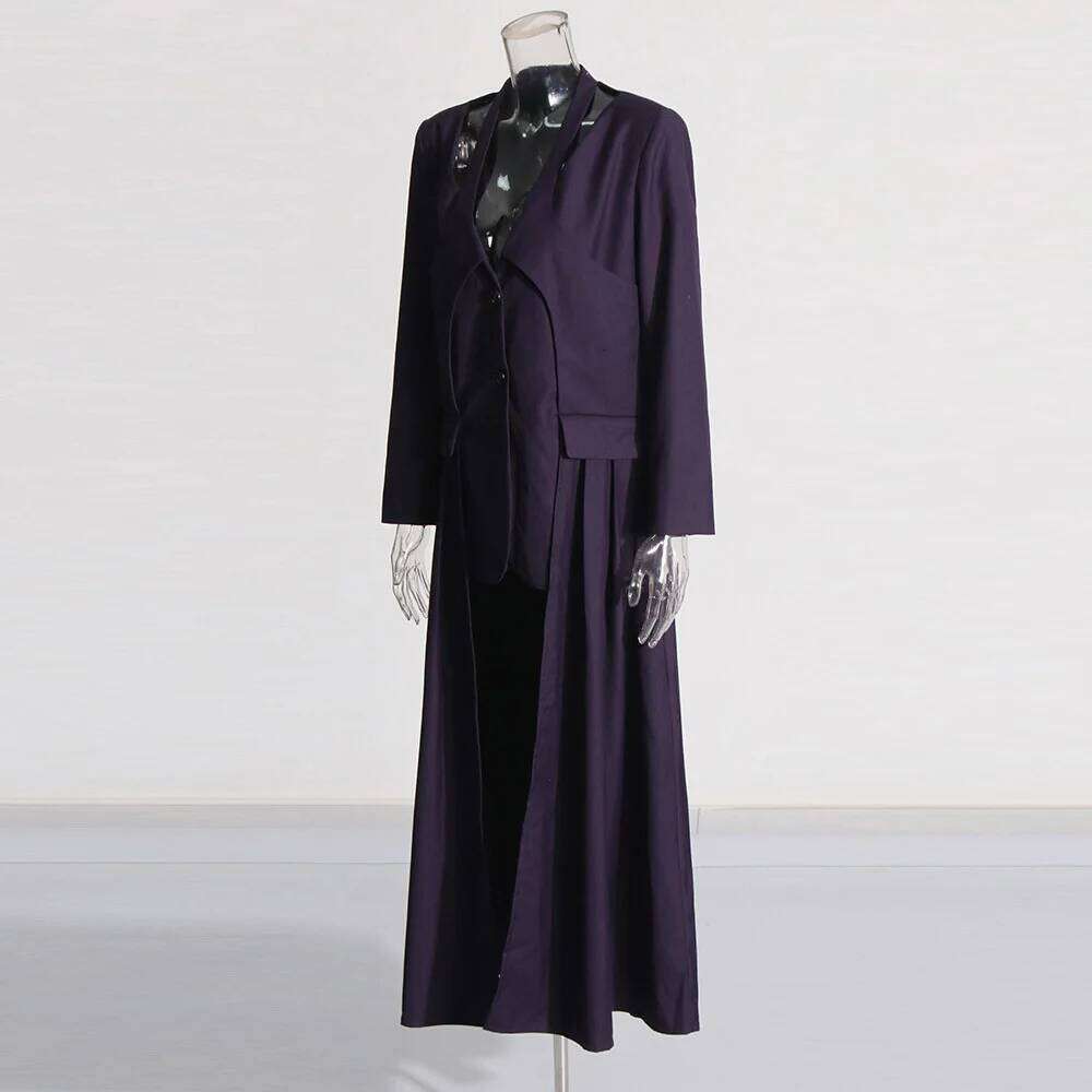 Designer Clothing 2025 Solid Irregular Hem Chic Blazer For Women V Neck Long Sleeve Patchwork Button Temperament Overcoats Female New