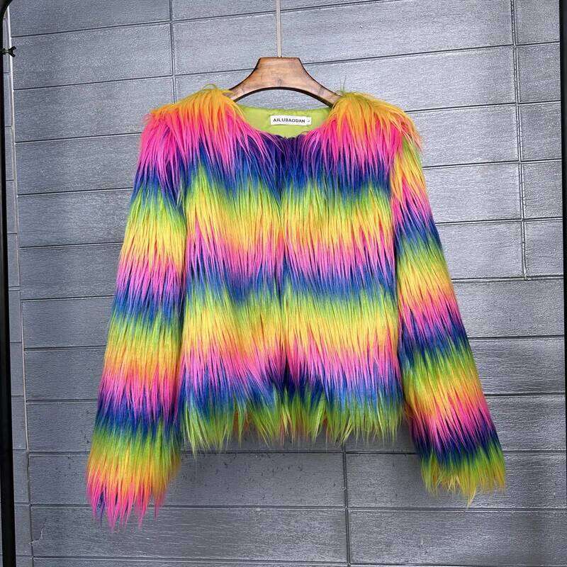 2025 Autumn Winter Women's Faux Fur Outdoor Fluffy Yellow Loose Plush Coat Female Warm Clothing Jacket Lady Street Outwear
