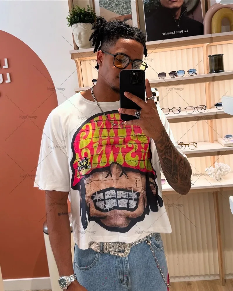 Street Hip-hop Harajuku Y2K Retro Fashionable Loose T-shirt Men American Harajuku Y2K Casual Punk Oversized Top Women 250616