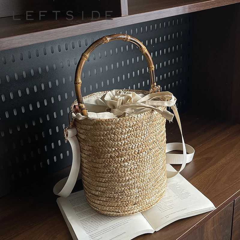 LEFTSIDE Small Straw Bucket Crossbody Bags for Women 2025 Summer Ladies Shoulder Bag Females Beach Bags Lady Handbags and Purses Z250617