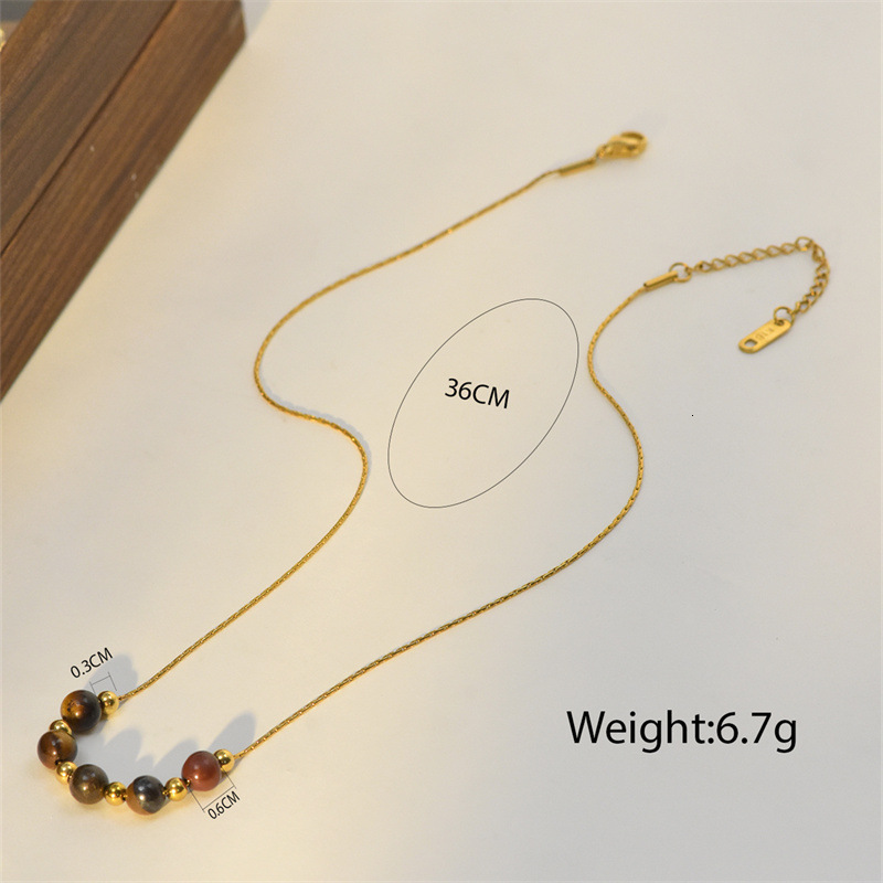 Tiger Eye Stone Beaded Irregular Stainless Steel Pendant Double Layer Stacked Necklace for Women