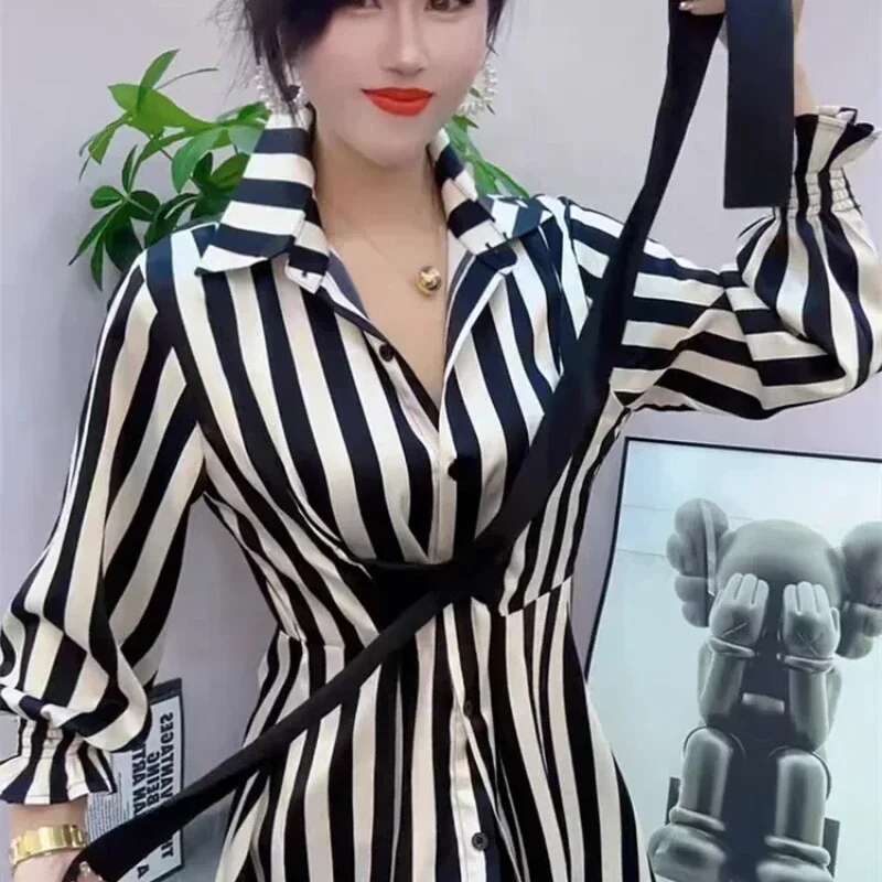 Womens Long Sleeve Dresses Splicing A Line Korean Style Female Dress On Promotion Fashion Summer 2025 Sensual Sexy G Designer X