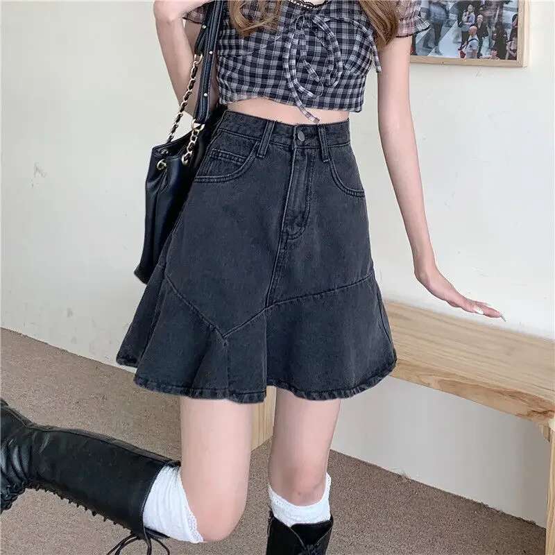 Chic and Elegant High Waist With Pocket Woman Denim Skirt Y2k Vintage Streetwear Summer 2025 Aesthetic Jeans Skirts for Women
