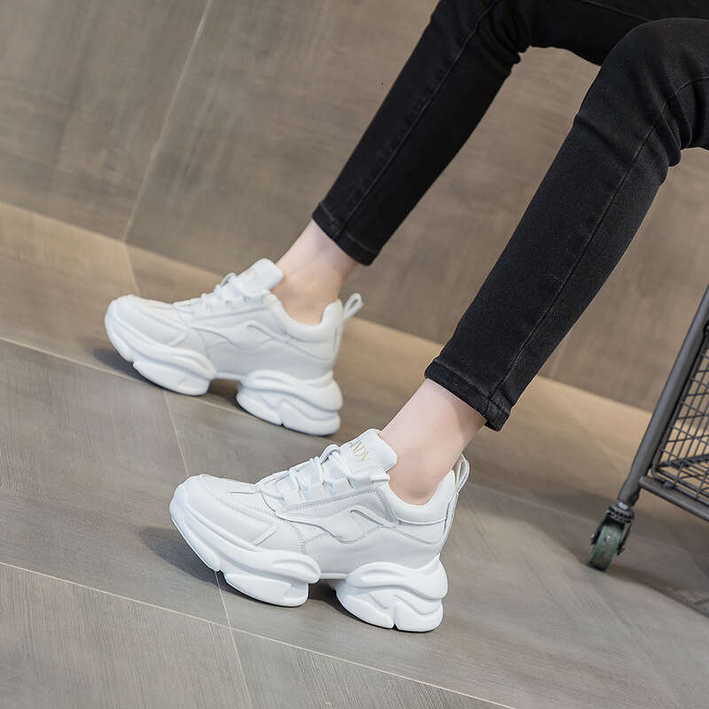 Dad Sneakers Leather Soft 2025 Spring New Ins Trend Sports Casual Thick Sole Height Increasing New Versatile Women's Shoes