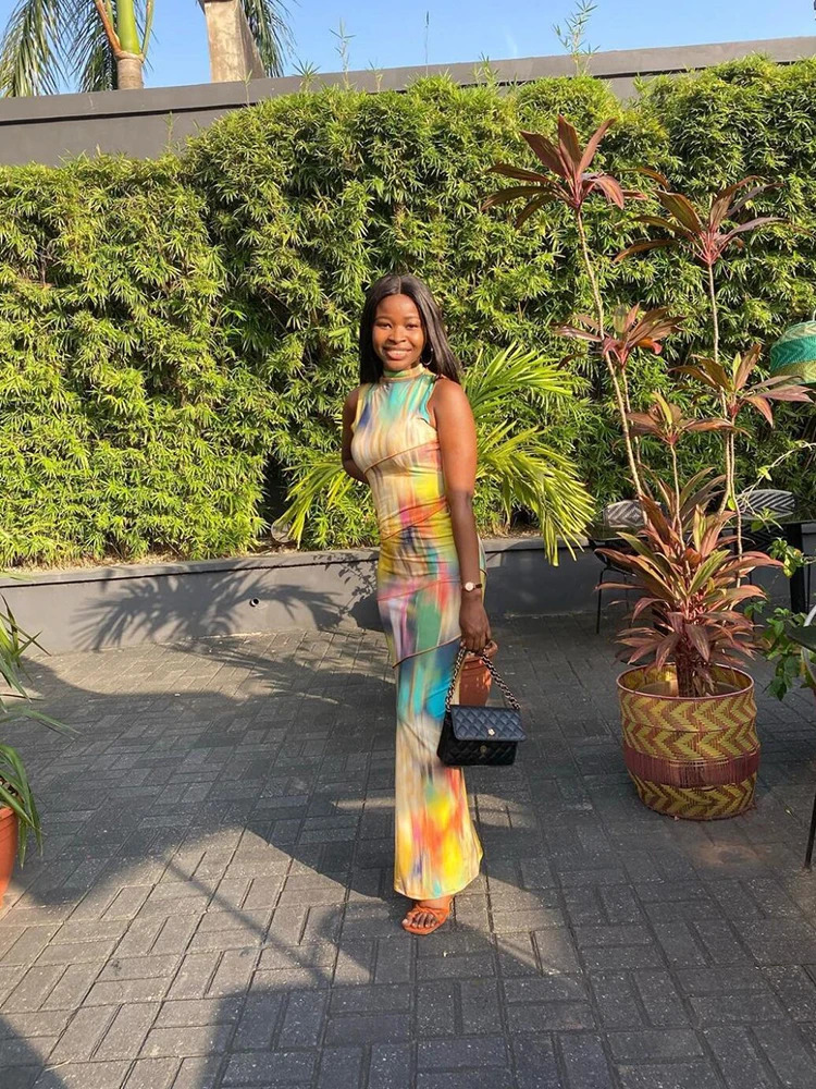 Weird Puss Colorful Print Dress Women Summer Trend Sleeveless Patchwork Skinny Elastic Bodycon Birthday Party Clubwear Vestidos 250616