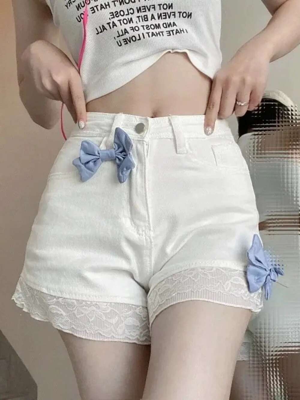 Aesthetic Cute Bow Short Jean Pants Woman Trend 2025 To Wear Comfy Casual Denim Shorts for Women Elegant 2000s Clothes Y2k Jorts