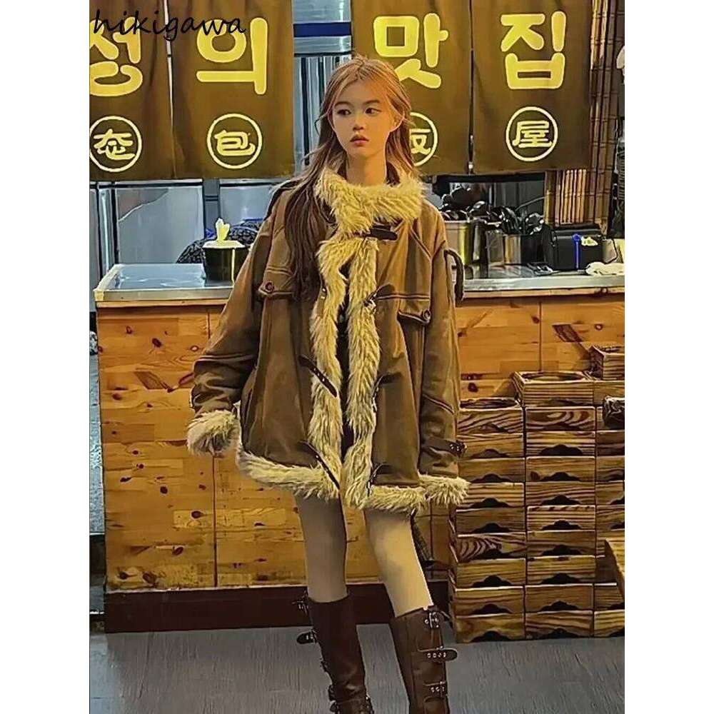 Streetwear Jackets for Women Stand Neck Thicked Lamb Wool Outwear Oversized Tops 2025 Ropa Mujer Casual Fashion Y2k Coats 63a754