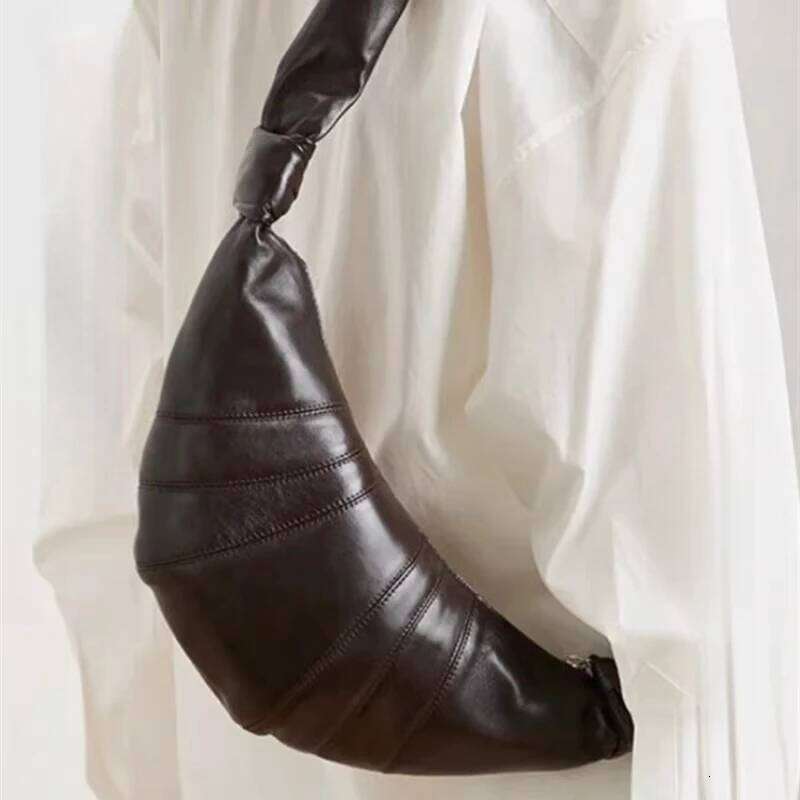 Brand Lambskin Genuine Leather Croissant Trendy Must-have Shoulder Crossbody Bag Couple Style