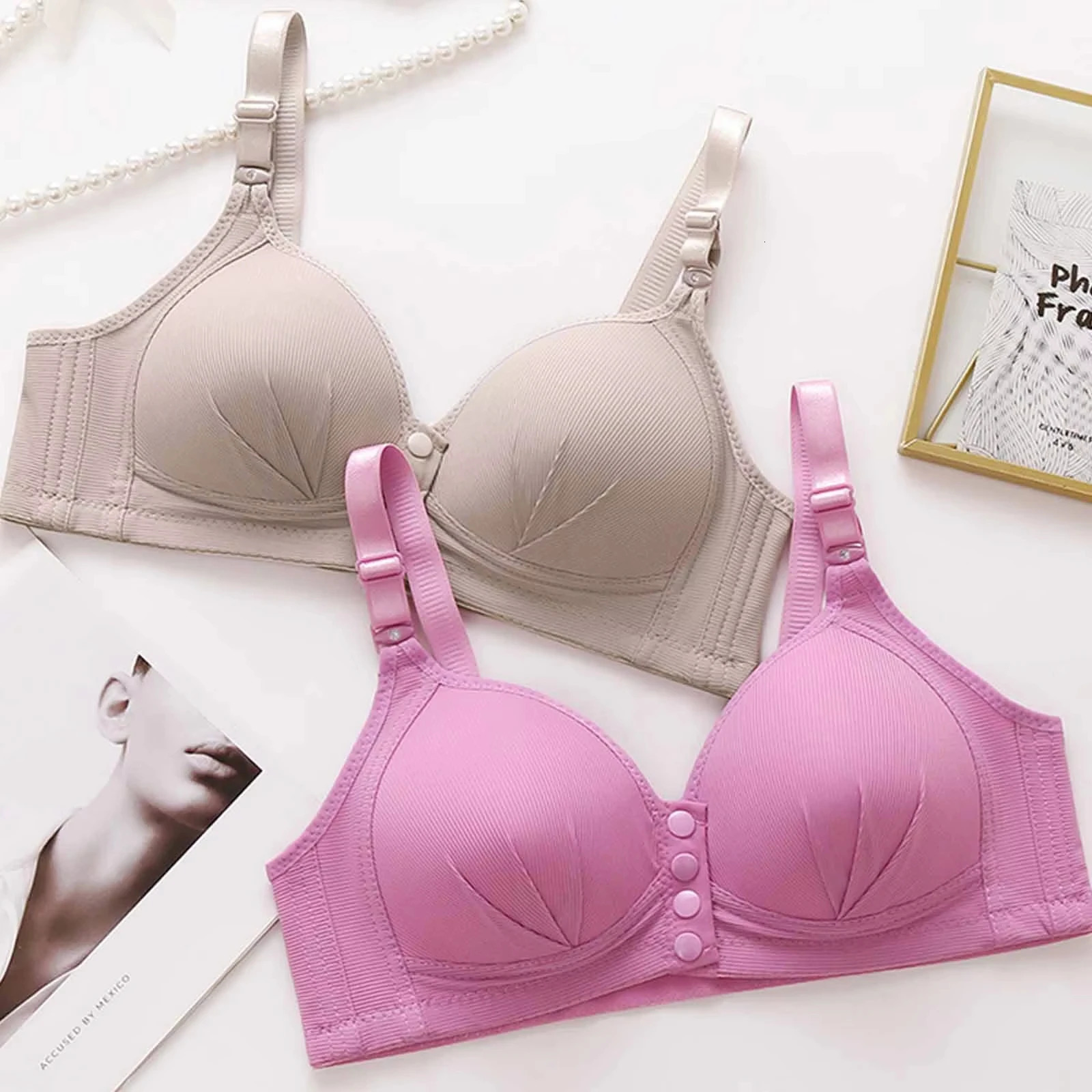 Large Size Front Buckle Sexy Push up WOMENS Bra Adjustable Thin Cup Breathable Comfortable Middle-aged Mom Ladies Underwear 250617