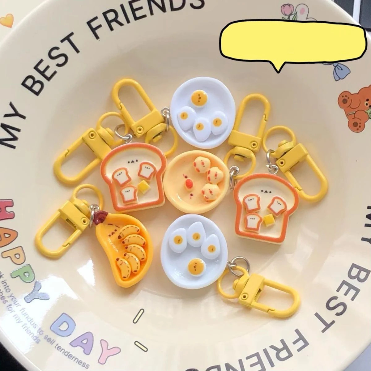 Cute Cartoon Poached Egg Banana Toast Keychain Creative Breakfast Food Keyring Backpack Decoration Bags Pendant 250616