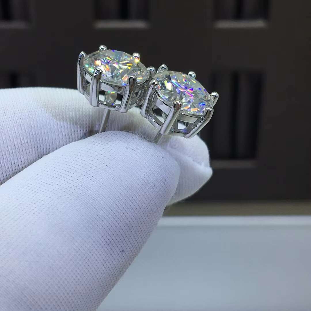 Silver 925 Original Total 4 Carat D Color Diamond Test Moissanite Stud Earrings Party Gemstone Jewelry