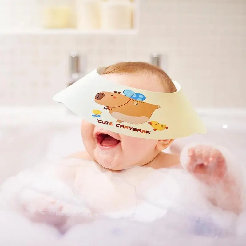 Baby Shower Cap Capybara Pattern Baby Head Protector Splash-Proof Bathroom Accessories For Protecting Eyes Nose Neck 250617