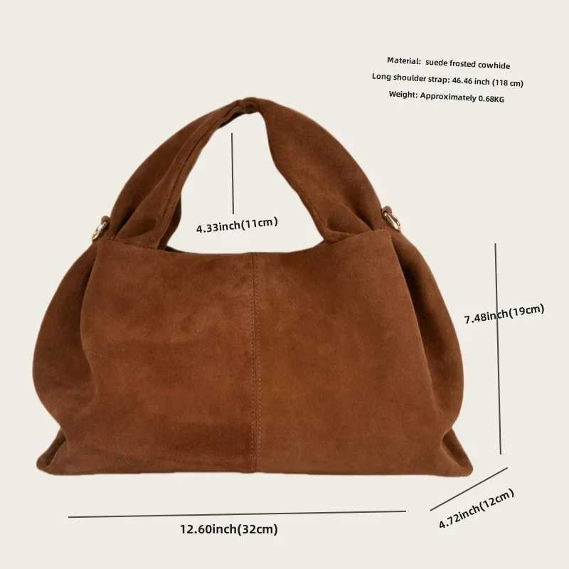 Annmouler French Cow Suede Large Genuine Leather Handbag First Layer Cowhide Leather Top Handle Bag with Shoulder Strap Commute Z250617