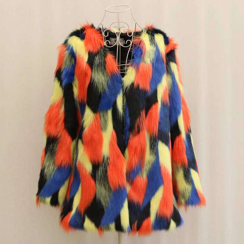 ZXRYXGS Spell Color Imitation Fur 2024 Temperament Trend Autumn Winter Fashion Medium Length Coat for Women Size S-9XL