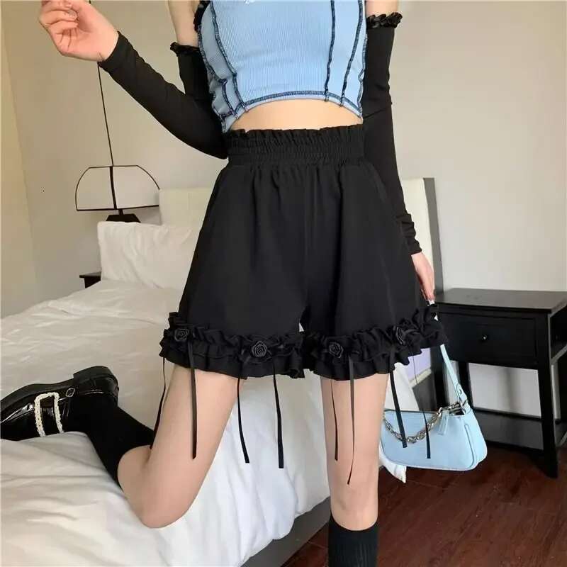 High Waist Wide Woman Short Pants Shorts for Women Black Ruffle Harajuku Fashion 2000s Clothes Y2k Jorts Normal Classic XL Hot