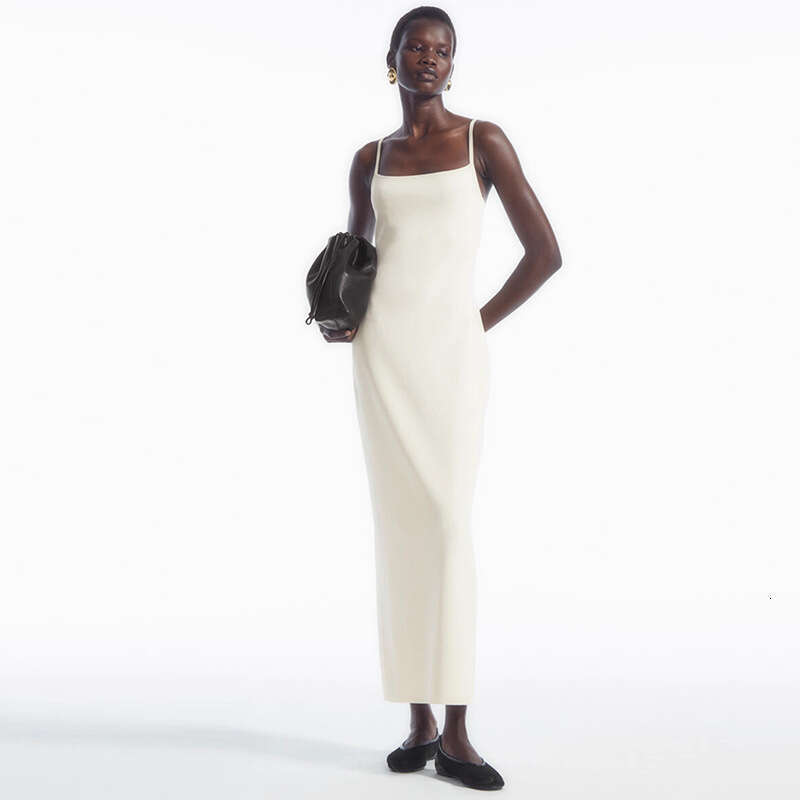 Birthday Dress Bodysuit Dresses for Woman Designer 909 New 2025 Solid Color Square Neck Strap Knitted Long Dress Slim Fit Slimming Tight Body Shaping